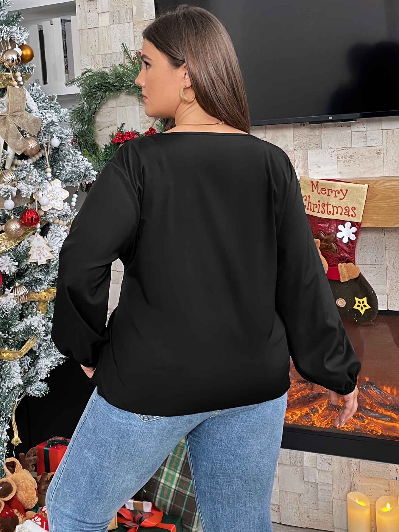 Plus Size Elegant Top Blusa Peplum Manga Linterna Cuello - Temu