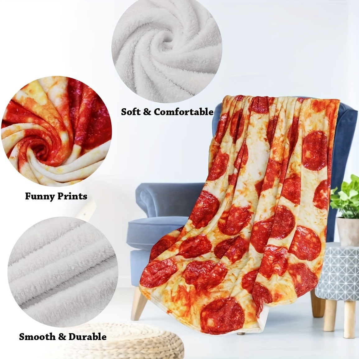 1pc Soft and Warm Pizza Print Blanket for All Seasons - Perfect for Friends  and Family, Office, Couch, Sofa, Bed, Camping, and Traveling