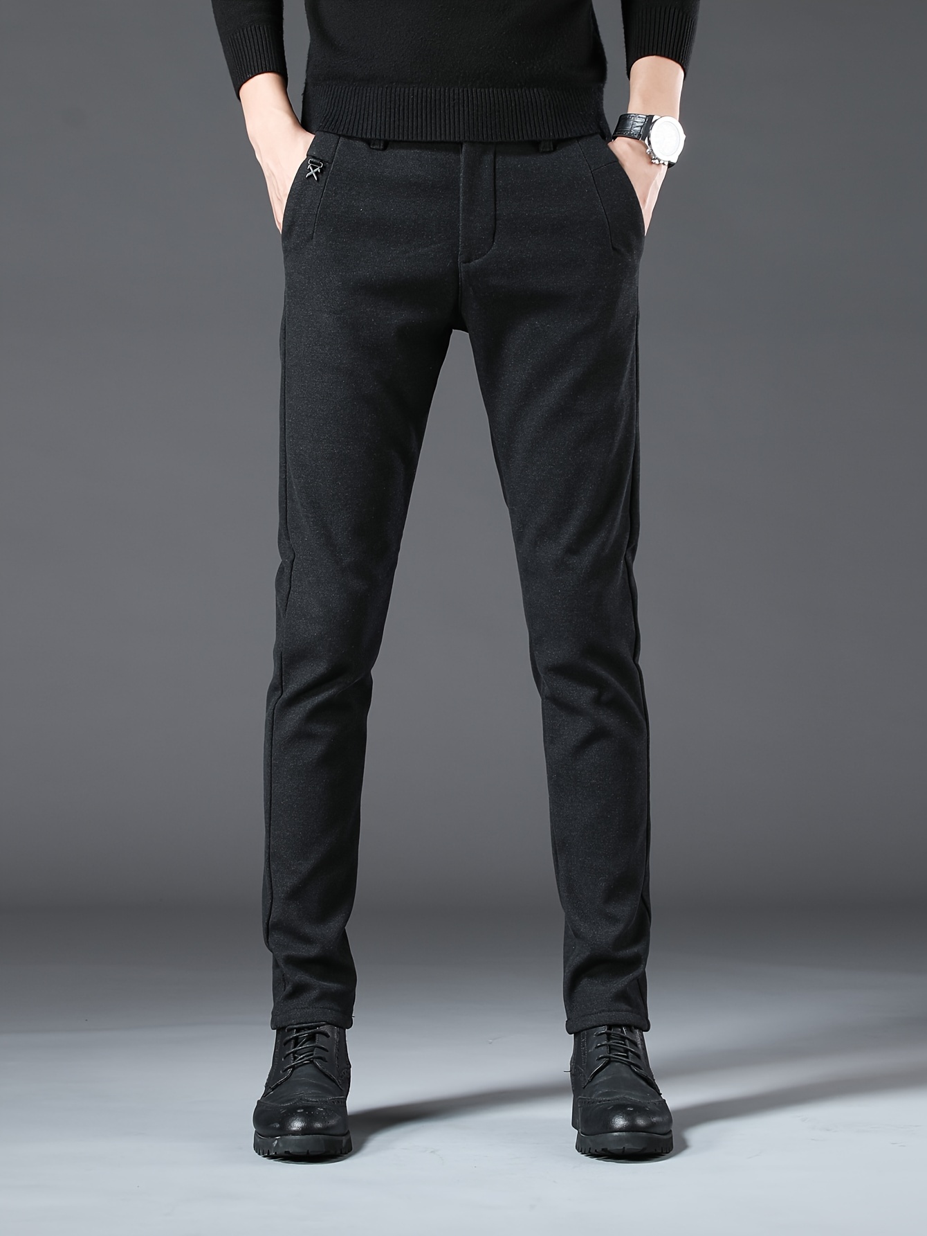 Men's Classic Design Slim Fit Dress Pants Fall Winter - Temu Canada