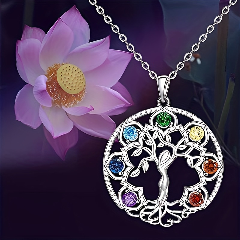 7 Chakra Tree Life Pendant Yoga Chakra Necklace Feminine - Temu