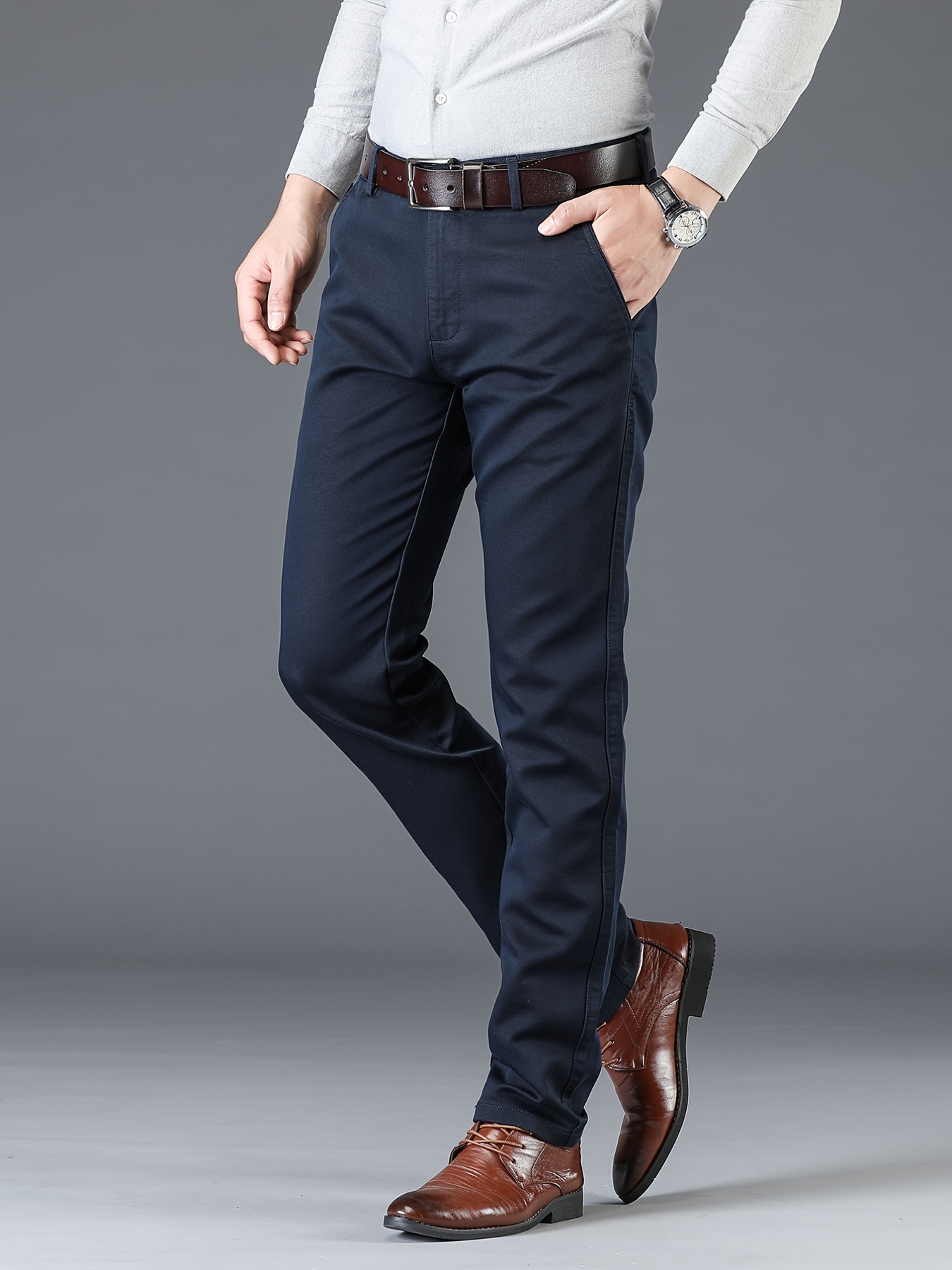 Men's Khaki Casual Business Pants - Temu