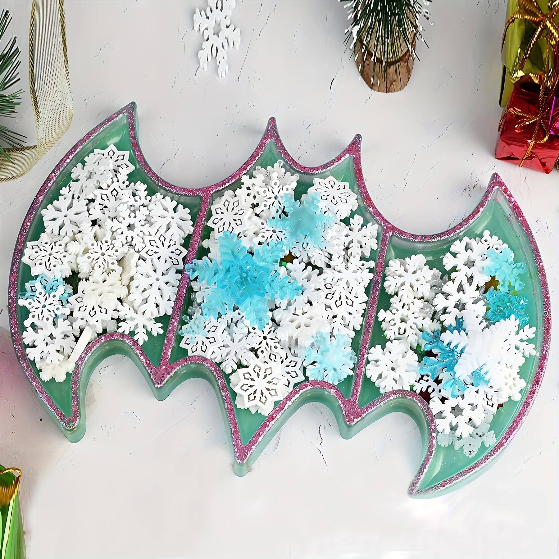 DIY Crystal Silicone Mold Halloween Bat Collection Box Ghost Tray Jewelry  Storage Box Mirror Resin Craft