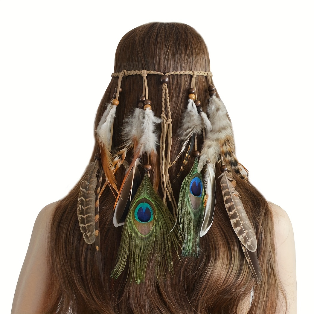 Boho Style Hand Woven Head Rope Peacock Feather Design