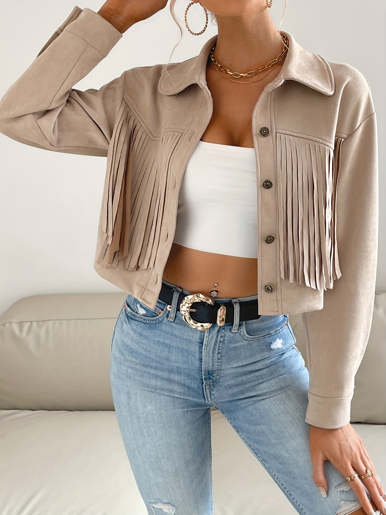 Jacket with cheap shoulder tassels