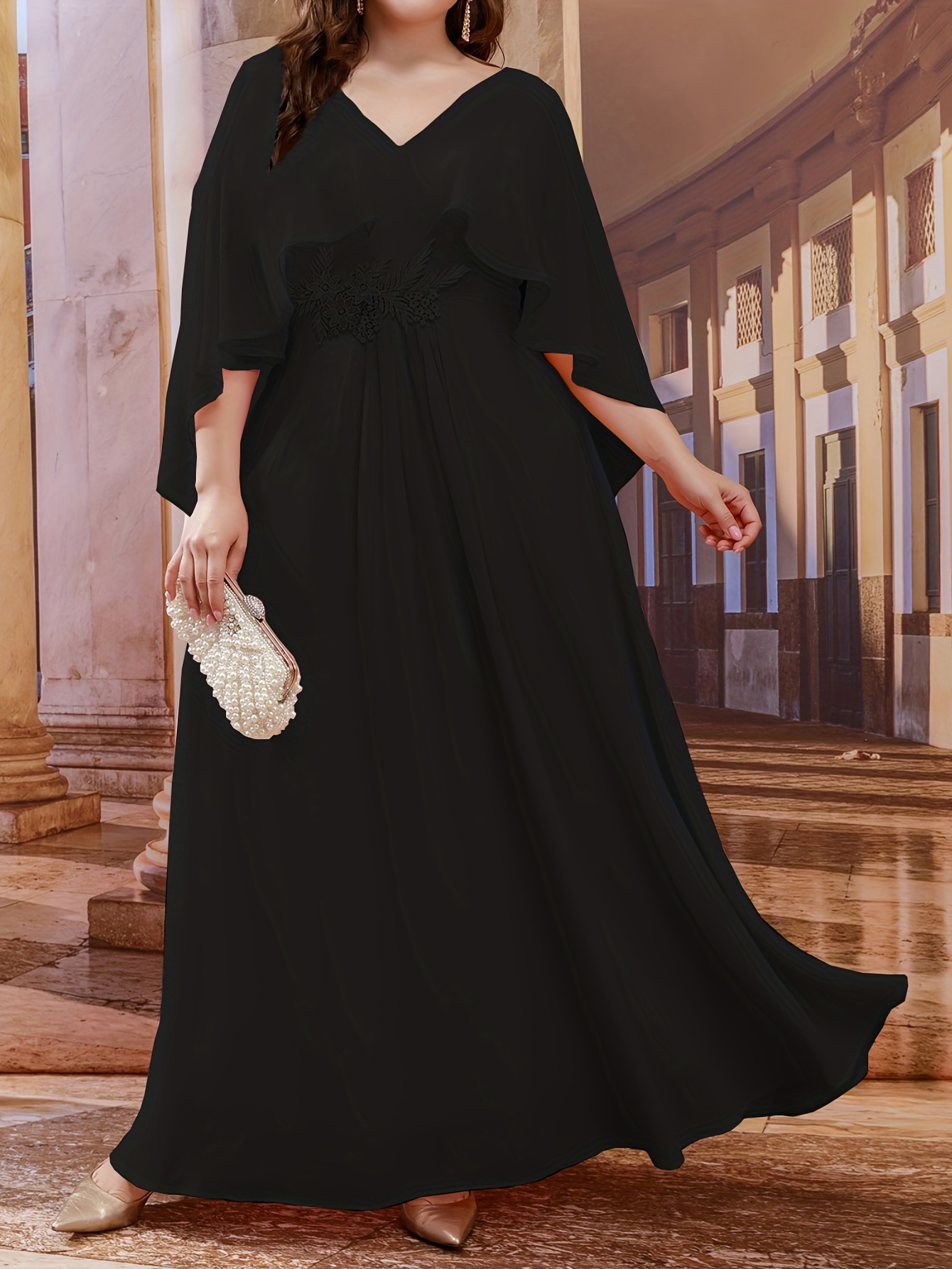 Women's Plus Size Elegant Maxi Black Dress
