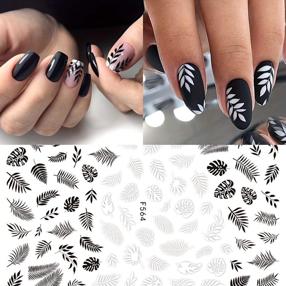 Black And White Floral Nail Stickers, Geometric Nail Decals, Diy Manicure Supplies