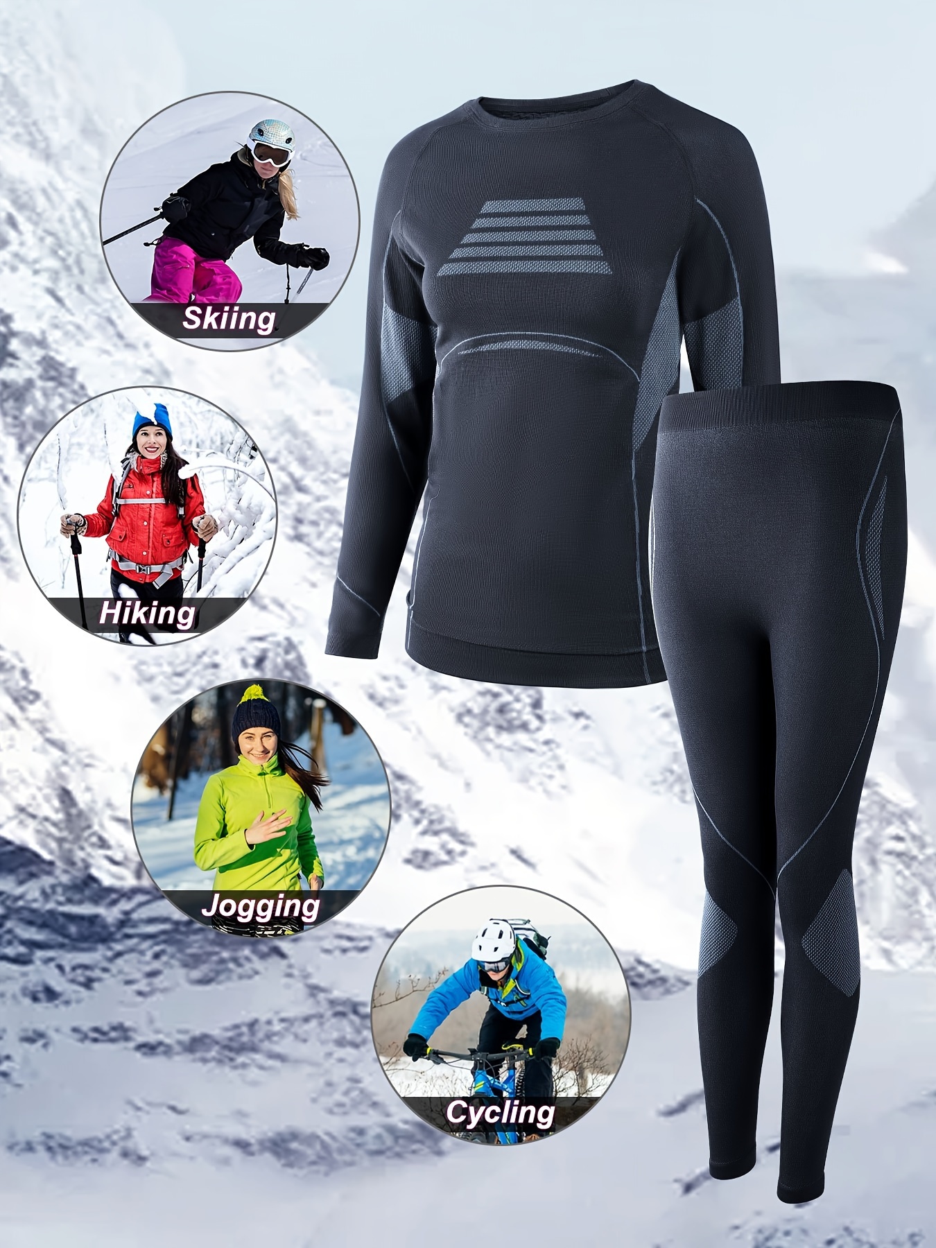 2pcs Thermal Set Long Sleeve Warm Ski Cycling Base Layer Top Leggings Suit  Womens Activewear - Sports & Outdoors - Temu