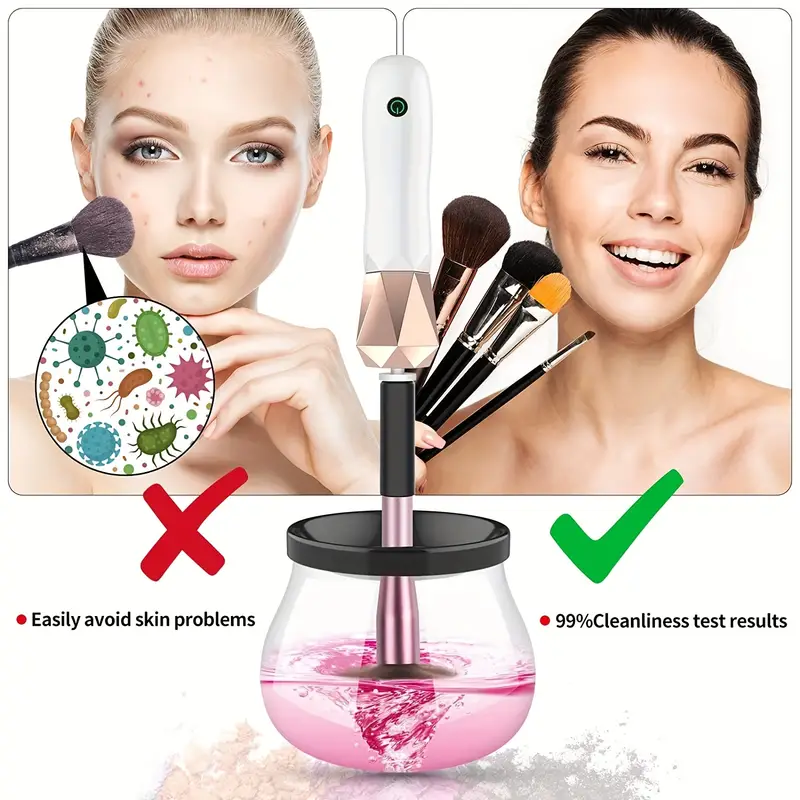 Professional Makeup Brush Cleaner And Dryer Machine - Inside 1200mah  Battery USB Recharge Electric Makeup Brush Cleaner W/Automatic Brush  Spinner To Q