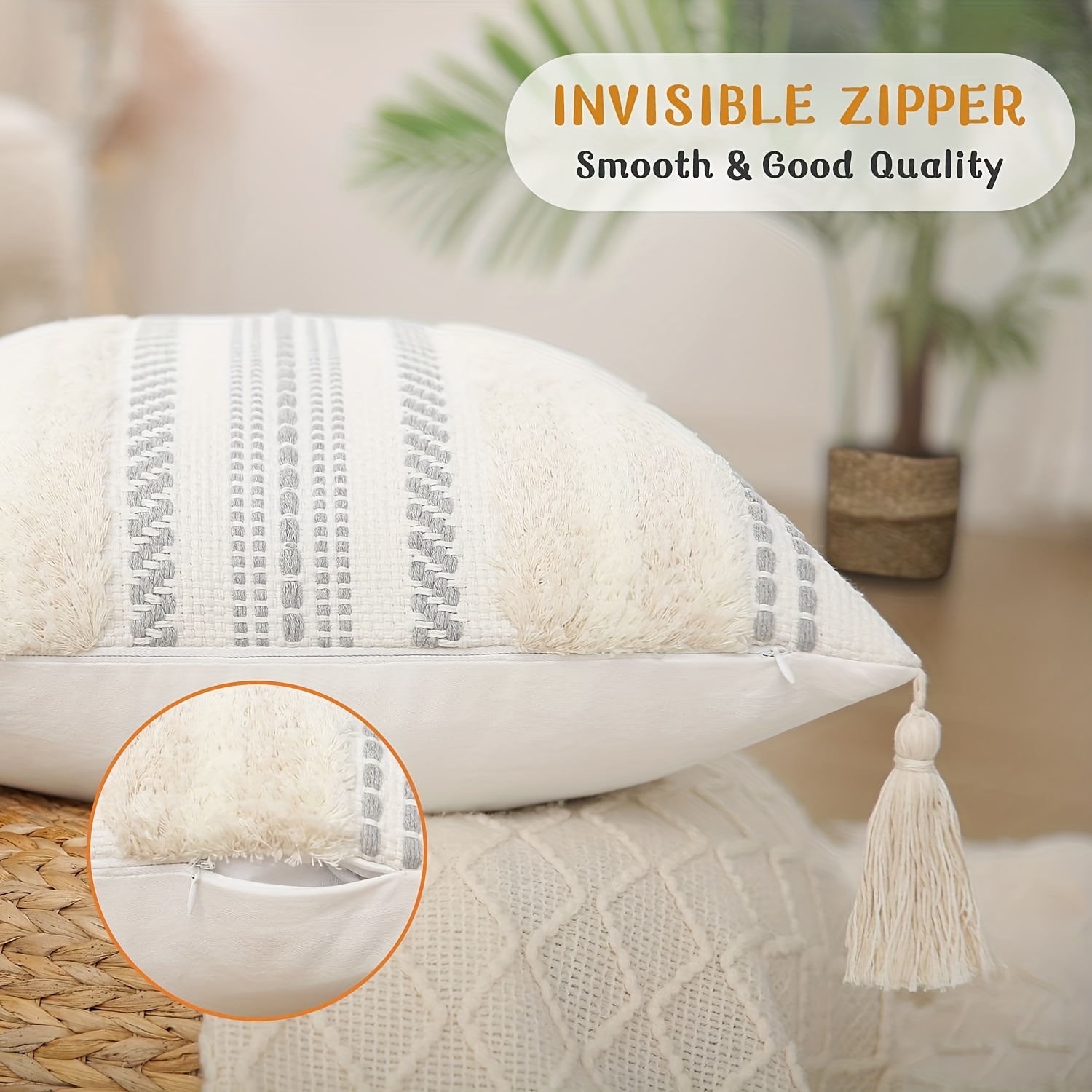 Neutral Sofa Cover Throw With Tassels