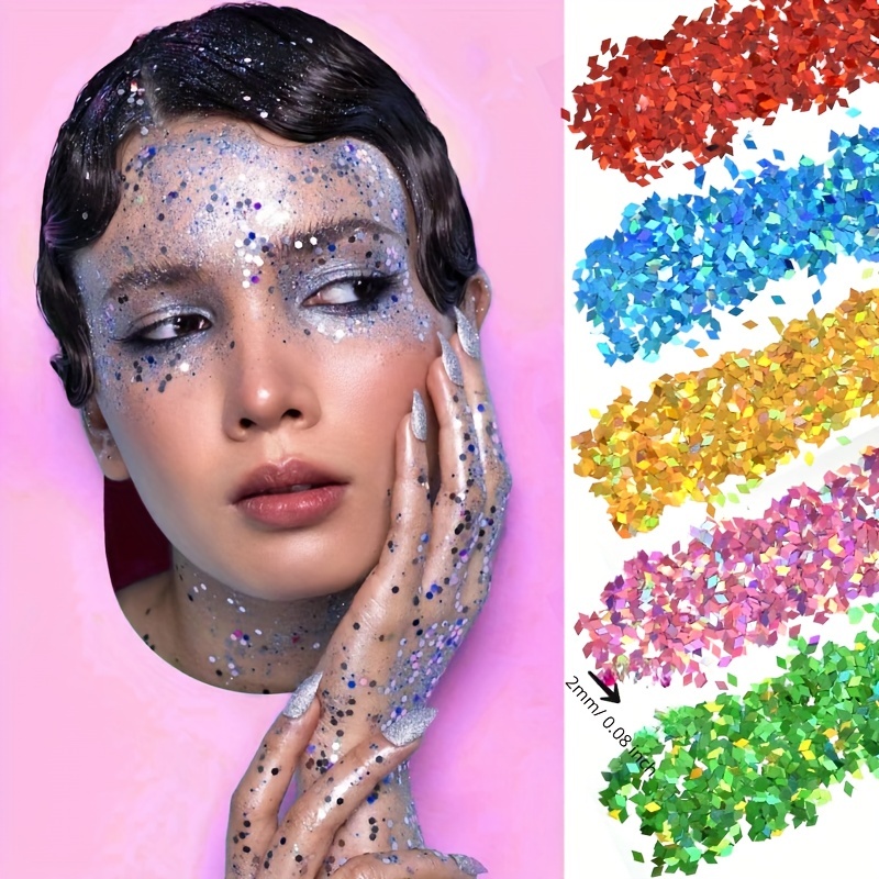 Face Glitter Makeup, Holographic Chunky Face Body Glitter, Glitter  Eyeshadow Cosmetic Laser Powder for Face Hair Nails, Festival Body Glitter  Makeup