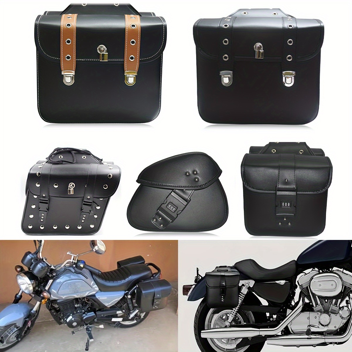 2 Pcs PU Leather Universal Motorcycle Side Saddle Bags Saddlebags