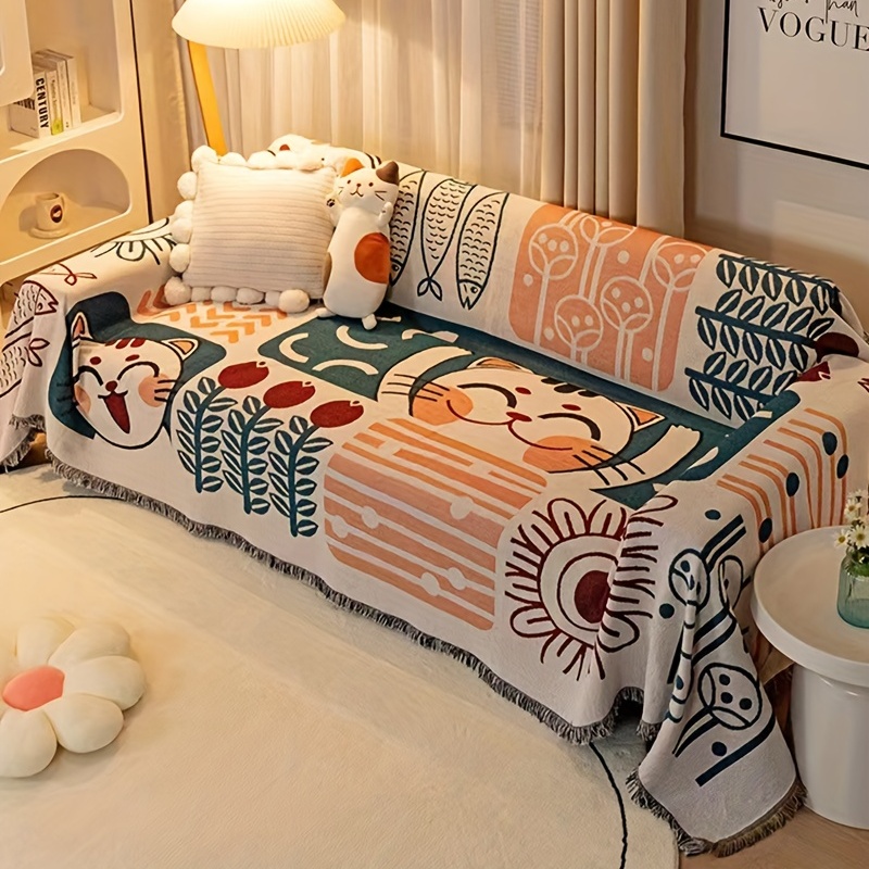 1pc Solid Color Embroidery Plush Thickened Sofa Seat Cushion Cover For  Autumn And Winter, Simple Modern High-end, Warm And Comfortable Sofa Cover,  Living Room Decoration
