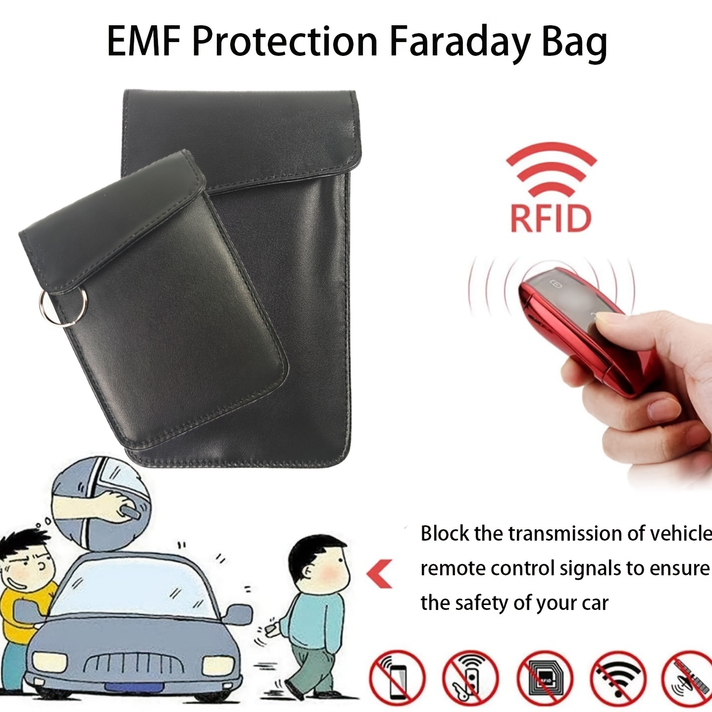 Boîte Faraday pour clés de voiture et 2 sacs Faraday pour protecteur de  porte-clés, boîte à clés RFID signal de la clé de voiture Faraday dans une  pochette Faraday