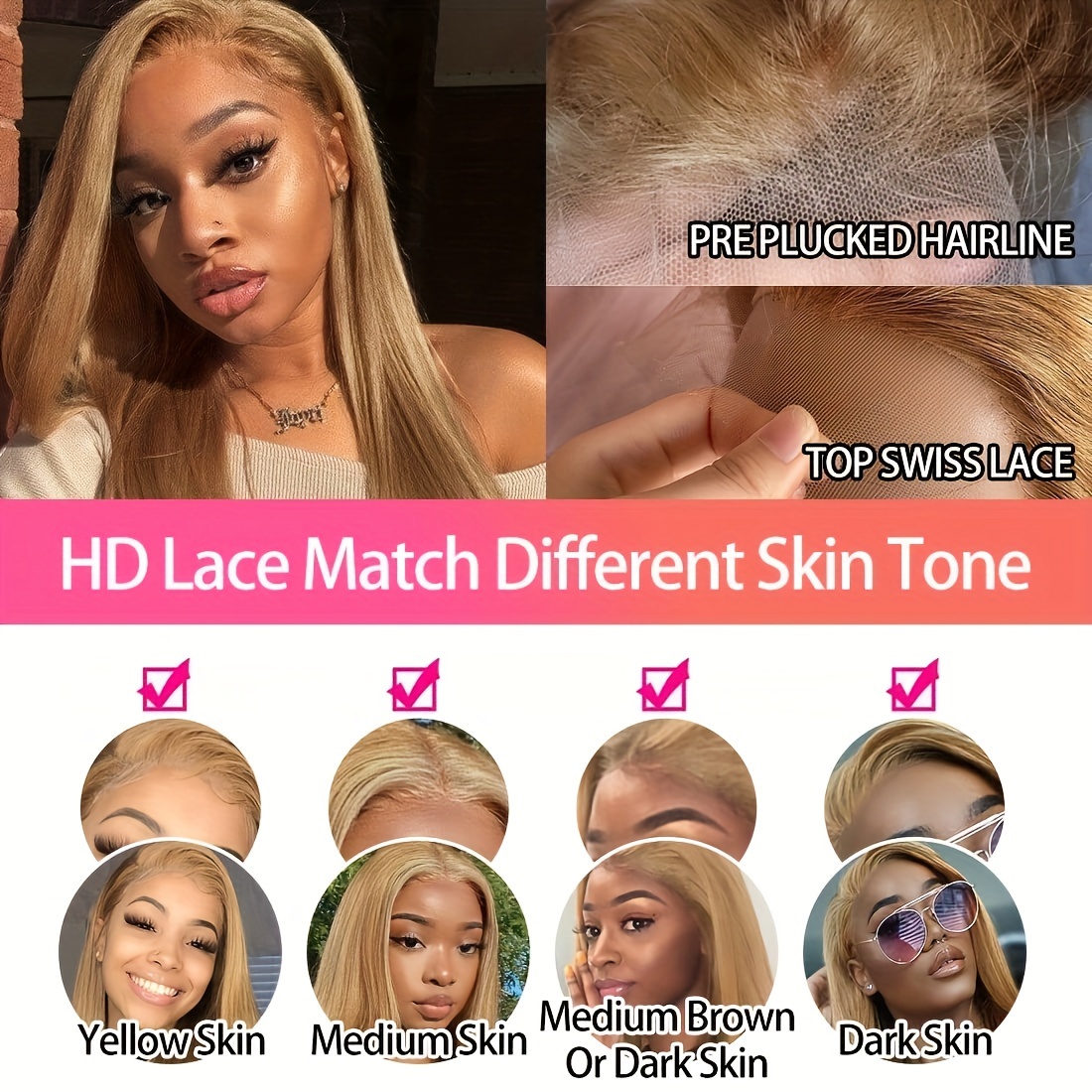 Honey Blonde Lace Front Wigs Human Hair Pre Plucked 4/27 Ombre Highlight HD  Lace