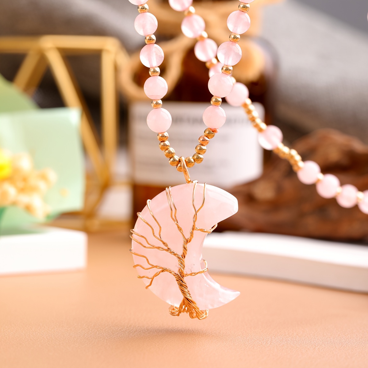 Natural rose store quartz pendant