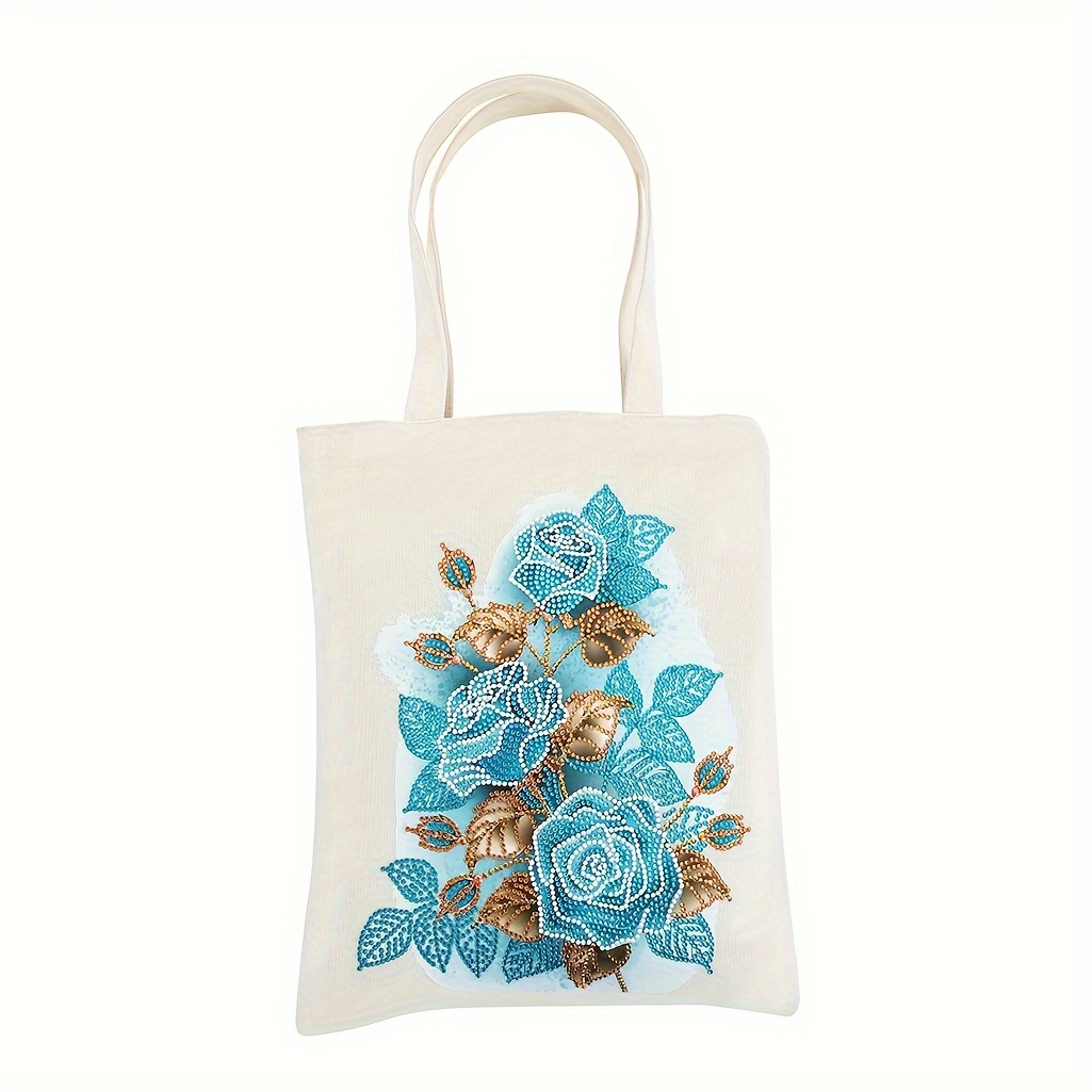 1pc DIY diamond painting tote bag crystal super flash shaped diamond canvas shopping bag Portable cloth bag can be reused adult women s protection bag with handle for outdoor shopping malls to use