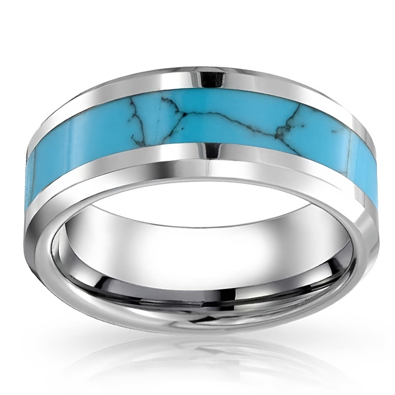 Men's Hip Hop Inlaid Turquoise Stainless Steel Ring