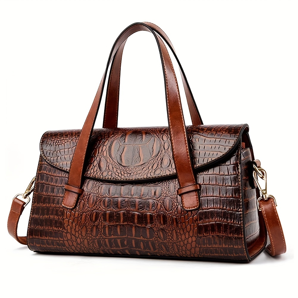 Ombre Crocodile Embossed Handbag, Classic Style Crossbody Bag, Women's Leather  Satchel Purse - Temu