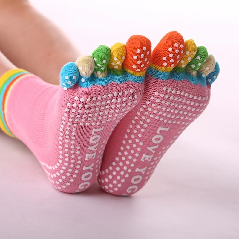 Colorful Five Toe Split Non Slip Silicone Grip Socks Sweat - Temu