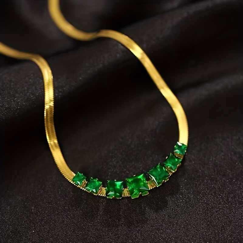 Vintage Geometric Gemstone Necklace 18K Stainless Steel Chain
