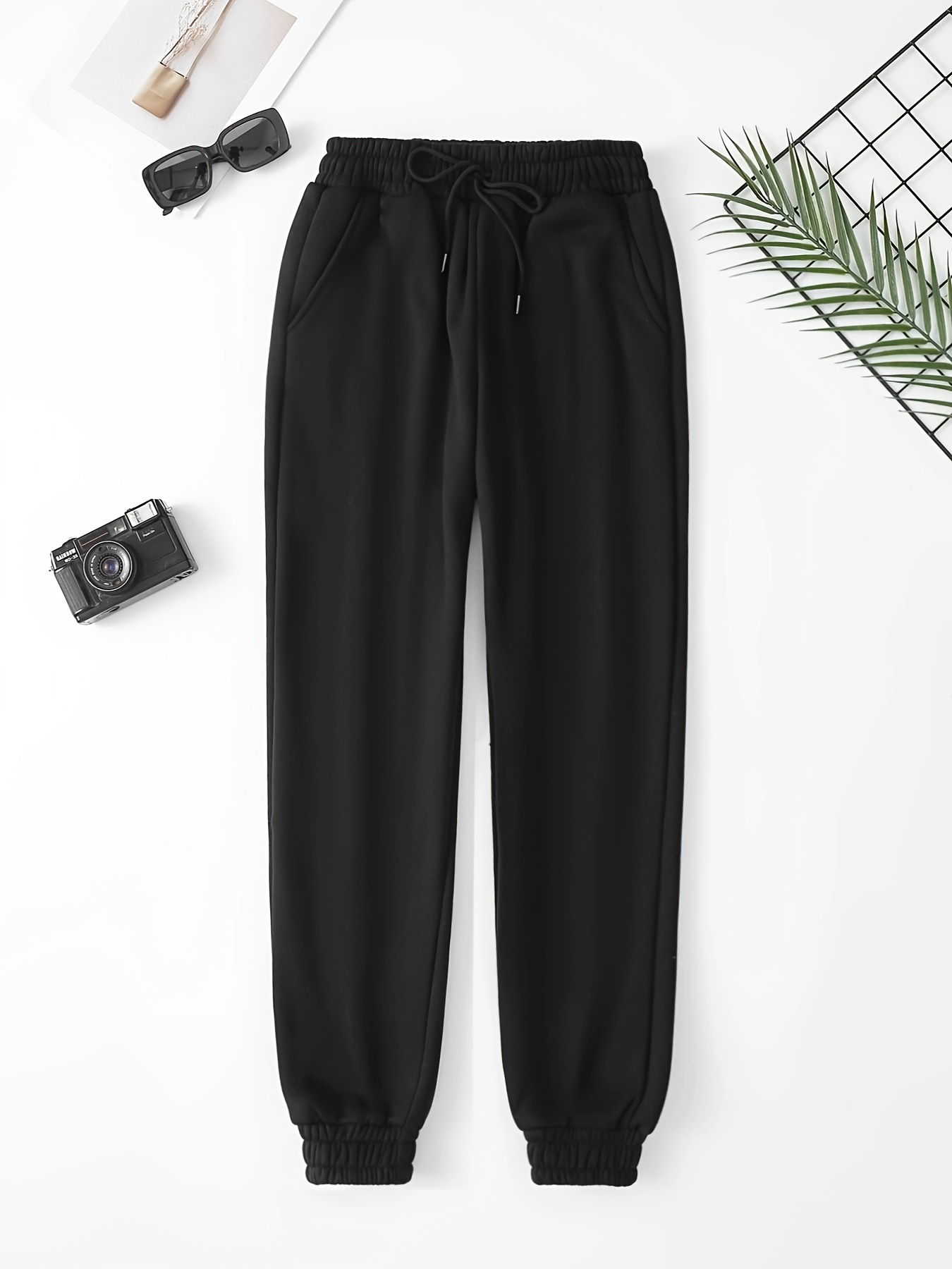 YWDJ Joggers for Women High Waist Tummy Control Fashion Ladies Casual  Elastic Ladies Waist Loose Pockets Printed Pants Black L 