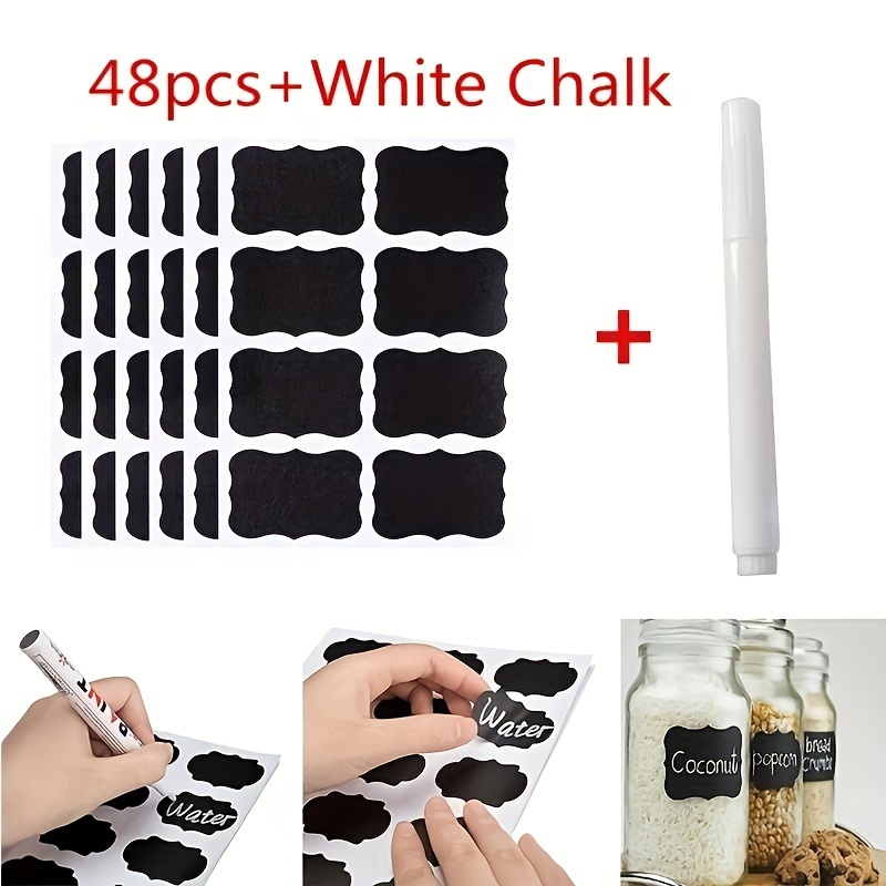 48Pcs/Set Waterproof Chalkboard Kitchen Spice Label Stickers Home Jars  Bottles Tags Blackboard Labels Stickers With Marker Pen