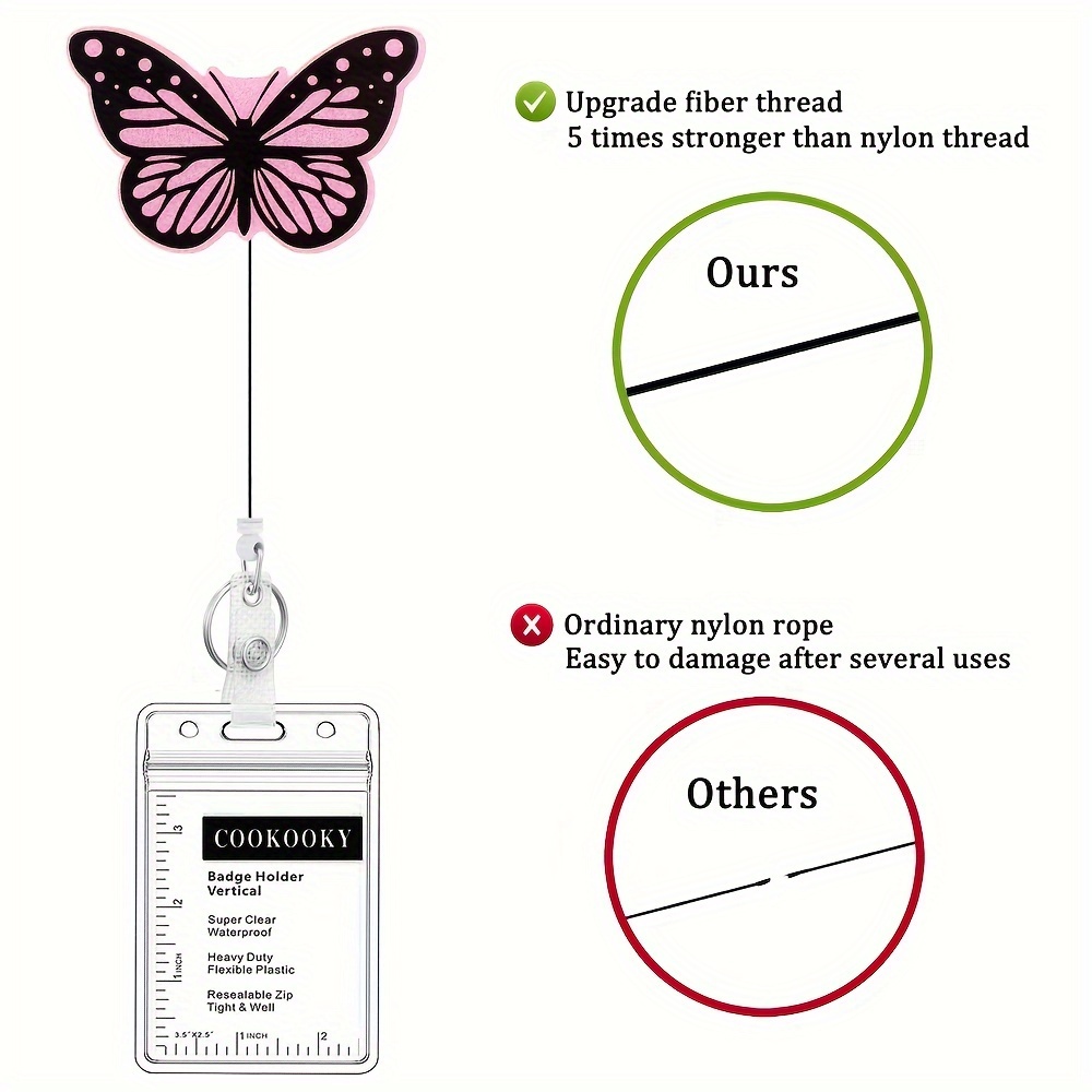 1PC Butterfly Badge Reel, Cute Badge Holder Retractable with ID