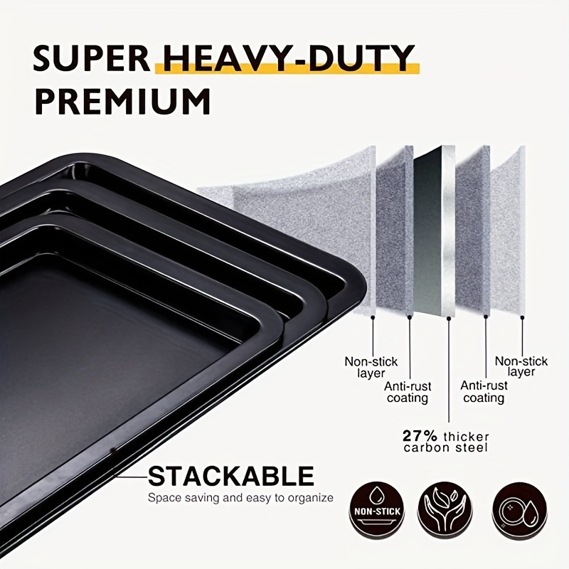Baking Pans Set, Rectangular Carbon Steel Cookie Sheets, 3 Different Sizes Baking  Trays, Oven Accessories, Baking Tools, Kitchen Gadgets, Kitchen  Accessories, Home Kitchen Items - Temu