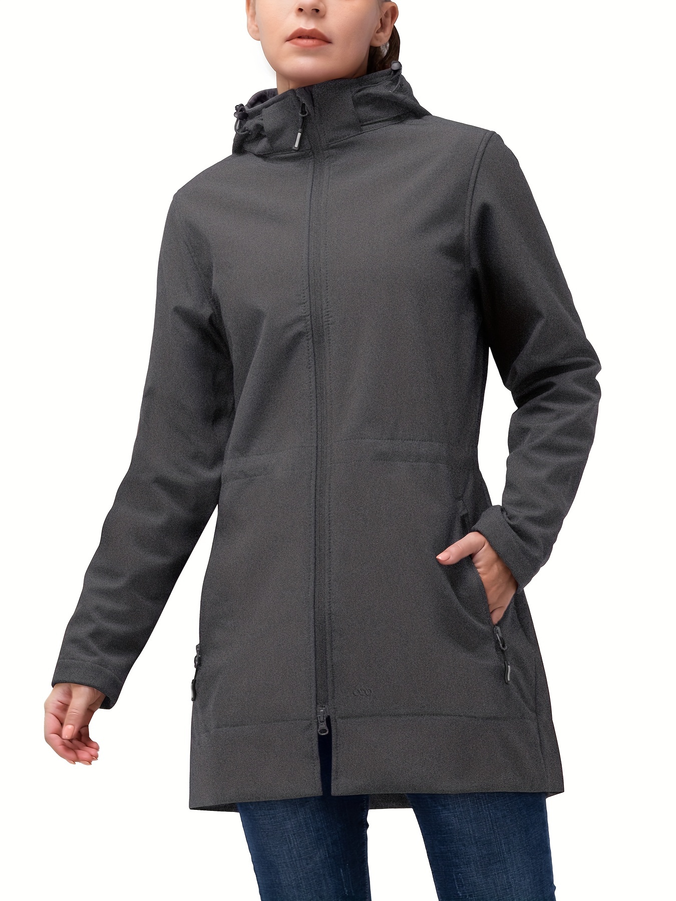 Women's Waterproof Long Hooded Jacket Fleece Lined Windproof - Temu