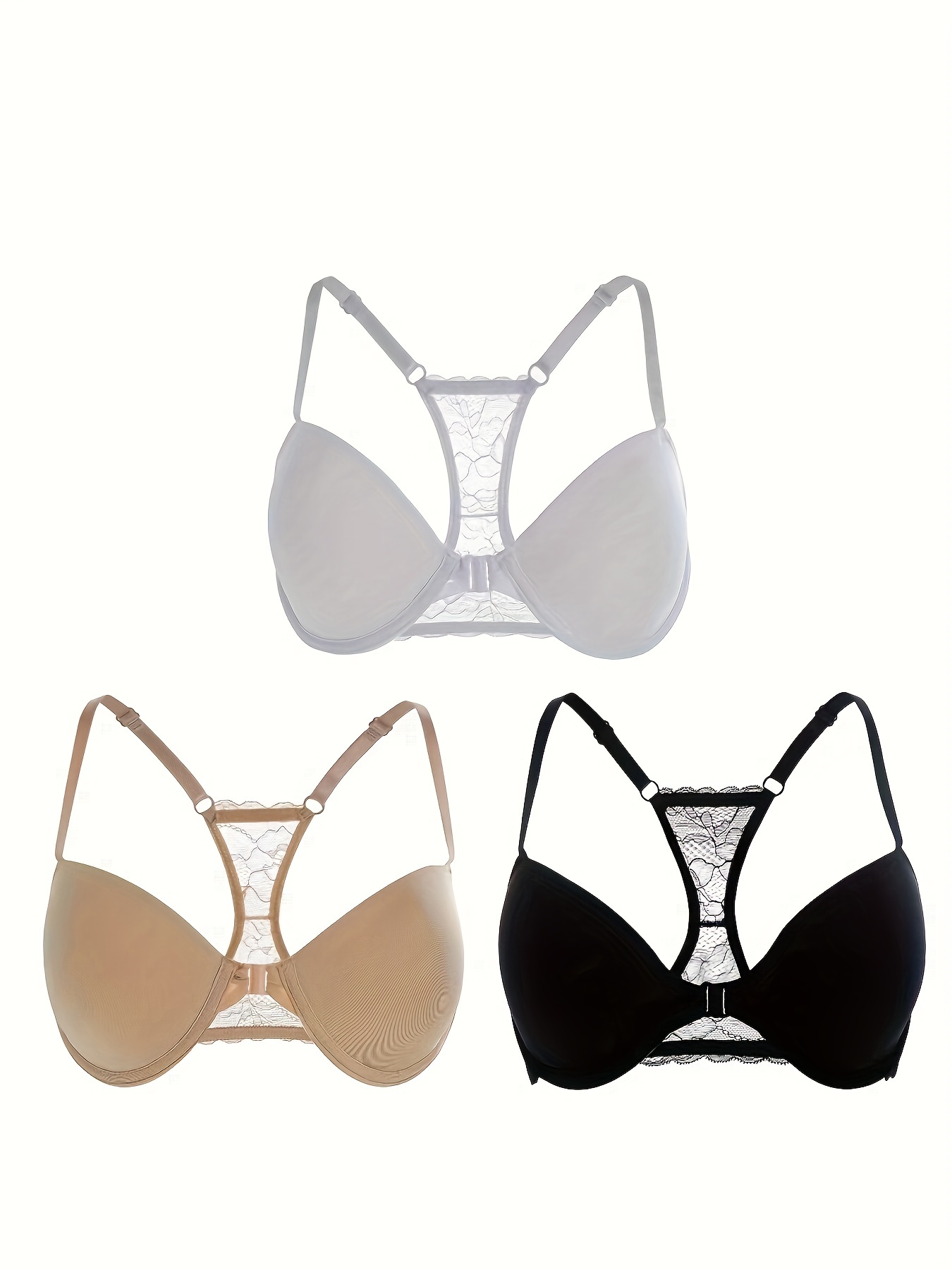 Contrast Lace T shirt Bras Comfy Breathable Front Buckle Bra - Temu