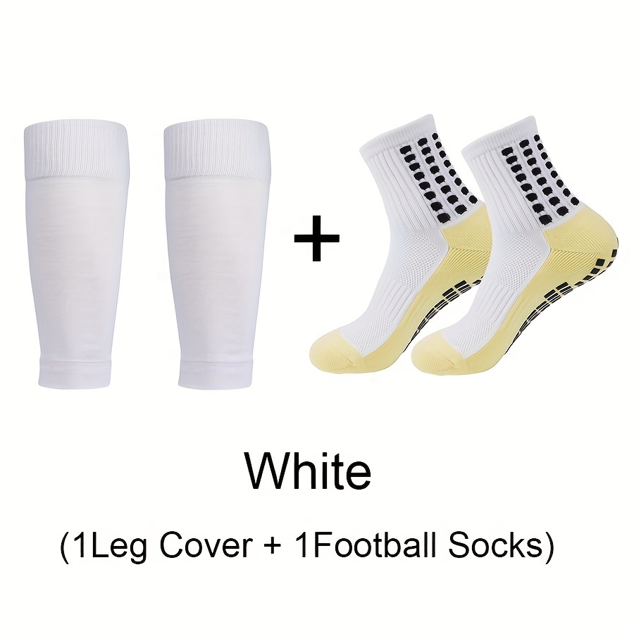 2pcs/set Striped Mid-calf Anti-slip Soccer Socks And Leg Sleeves Unisex  Sports Socks With Friction Silicone Bottom For Cycling, Badminton, Rugby,  Basketball, Running, Professional Football Training