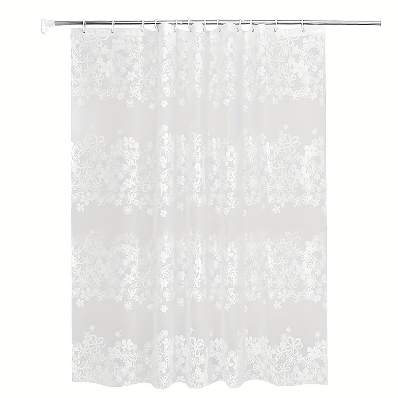 Flower Semi transparent Shower Curtain With Plastic Hooks - Temu