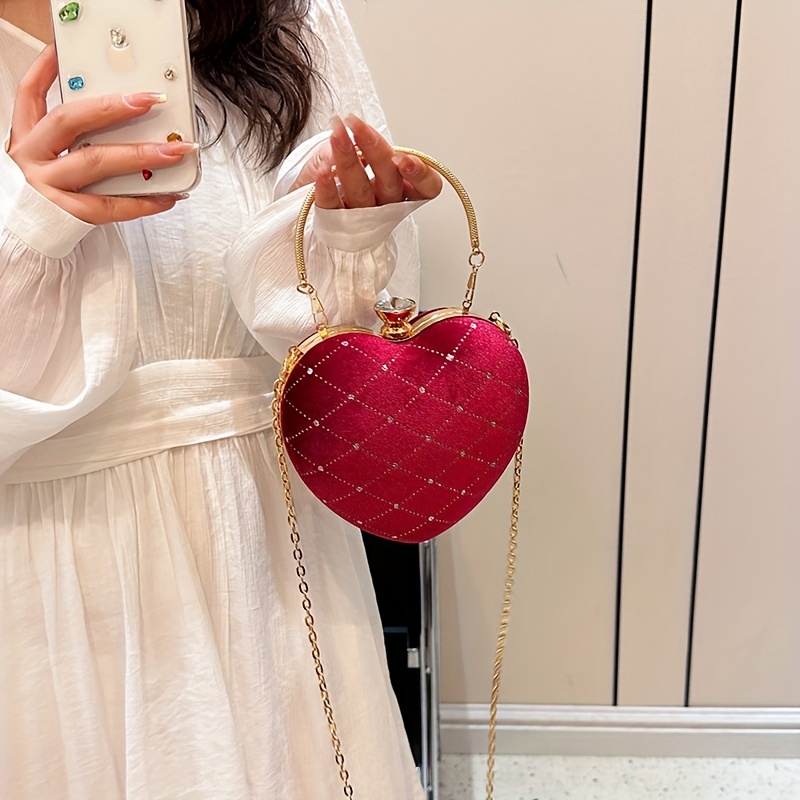 Quilted Red Heart Crossbody Bag