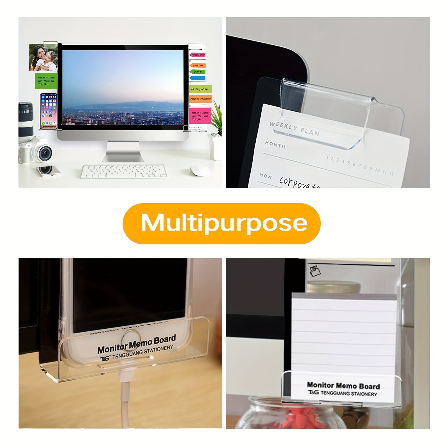 MDOZQ Office Desk Accessories 2pcs Monitor Memo Board Computer Message  Board Office Supplies for Women Men Computer Sticky Note Holder Home Office
