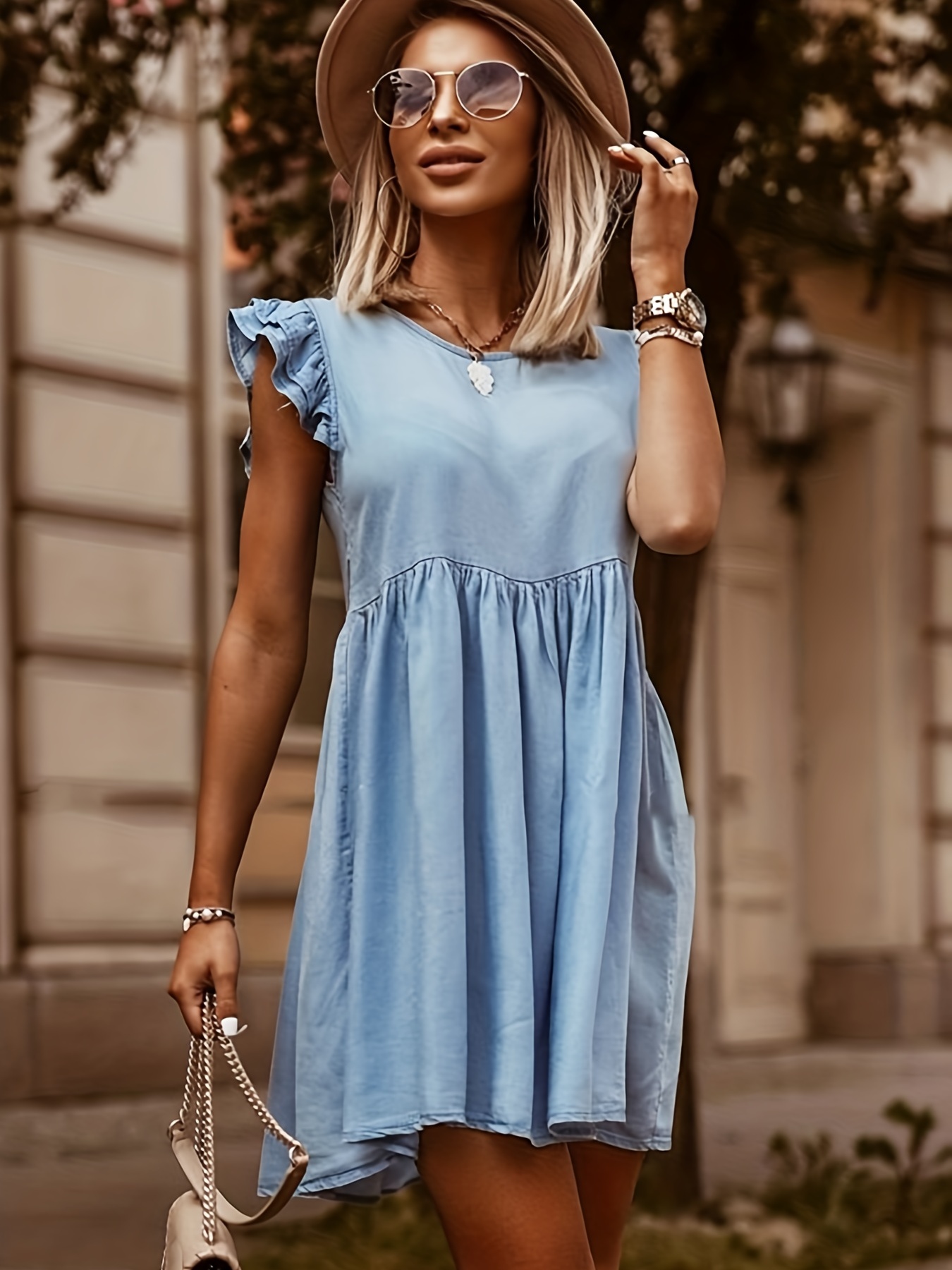 Women Light Blue Dress, Sky Blue Mini Dress, Women's Summer Dress