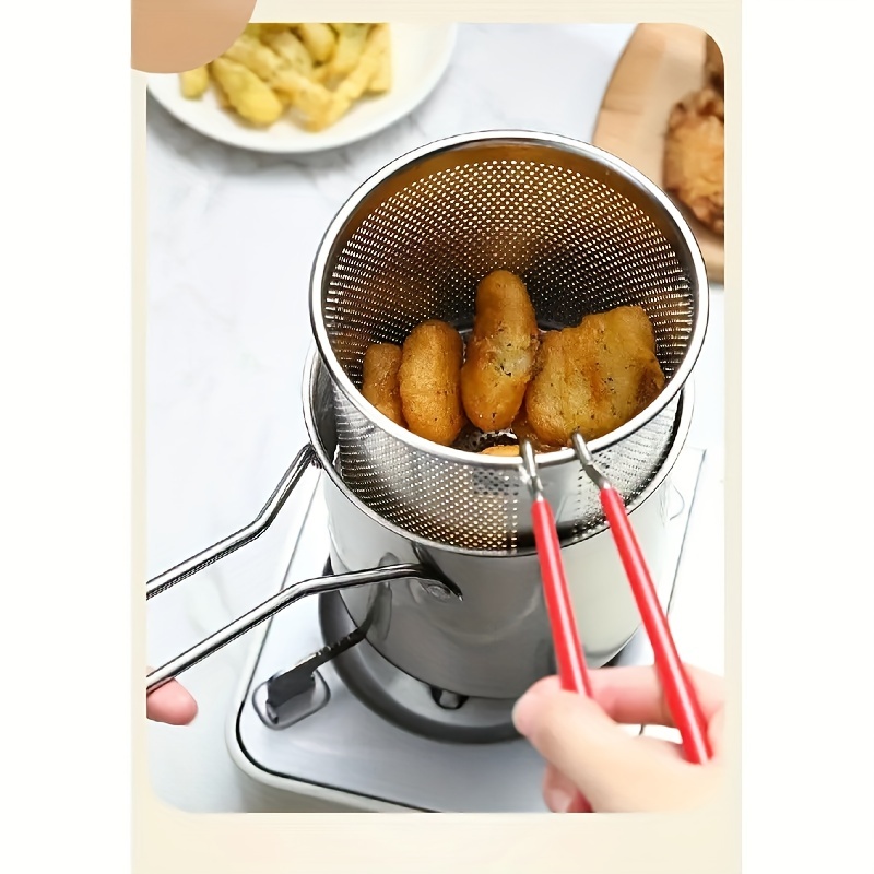 stainless steel mini deep fryer with strainer 304 stainless oil saving japanese   cooking pot for home kitchens details 5