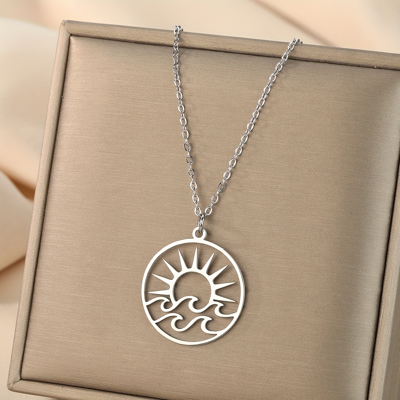 1pc Stainless Steel Sun Necklace, Unique Design For Layering
