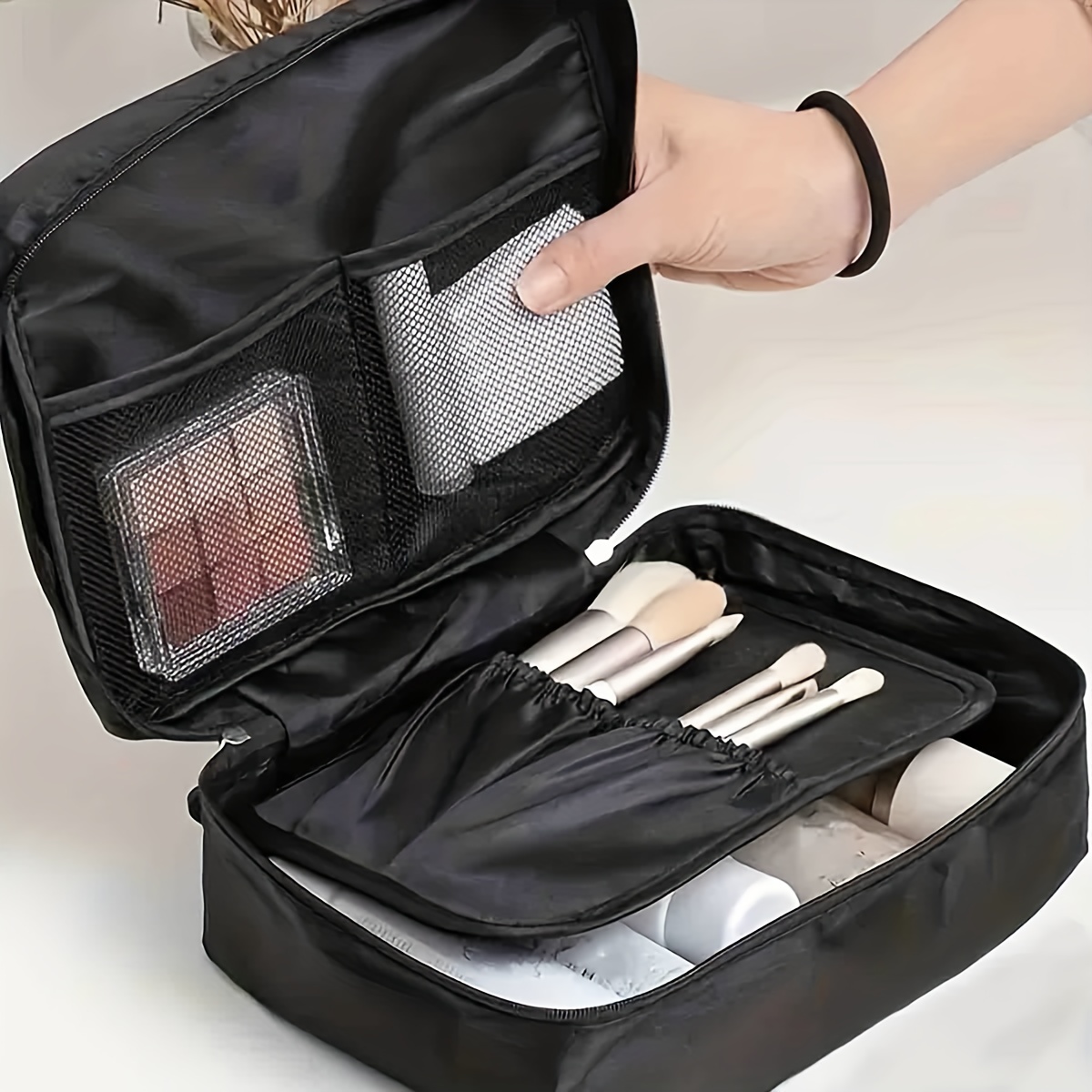 Waterproof Portable Makeup Organizer With Mirror And Brush Holder - Perfect  For Travel And Toiletries - Cosmetic Bag With Makeup Case For Travel - Temu