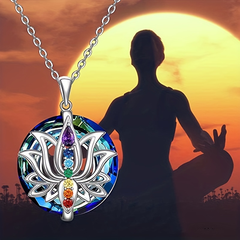 7 Chakra Necklace Lotus Pendant Sterling Silver Yoga Chakra Healing Stone  Bar Necklaces for Women Energy Balance