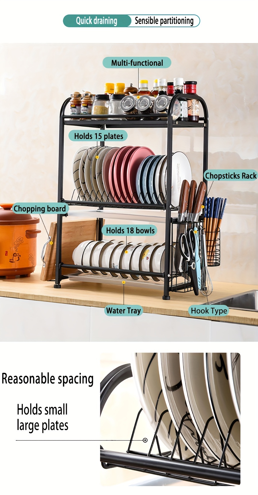 Kitchen Dish Drainer Shelf Home Chopsticks Drainer Cubby Rack Dish