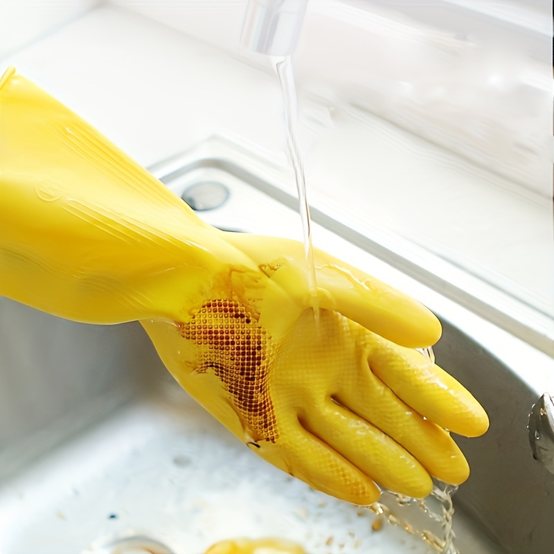 Guantes para lavar platos, guantes de goma, guantes de cocina amarillos,  guantes largos para protección de manos y trabajo