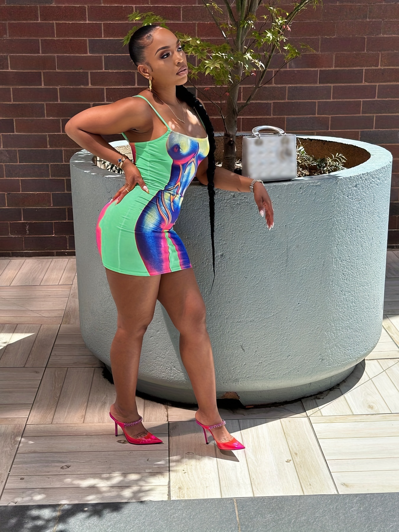 Body Shape Print Cami Dress Sexy Slim Sleeveless Bag Hip - Temu