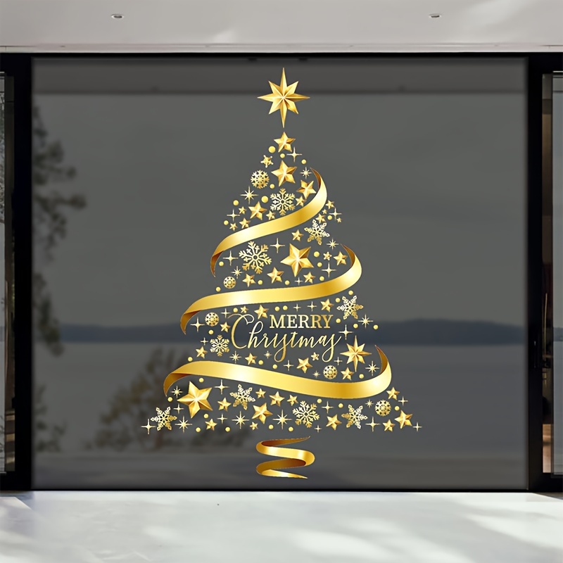 Golden Christmas Tree Window Stickers