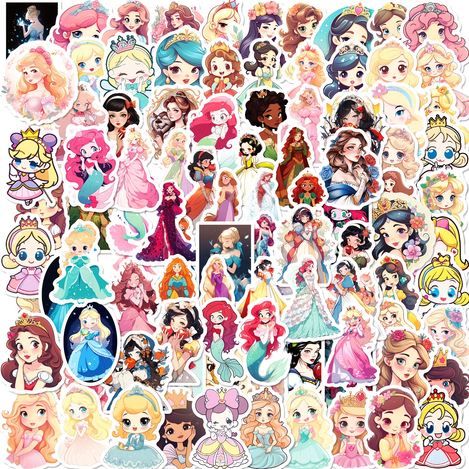 Cute Mixed Disney Character Stickers [100 pcs] Cartoon Princess Character  Stickers for Kids Teens Adult, Waterproof Vinyl Sticker for Teen Girl Water