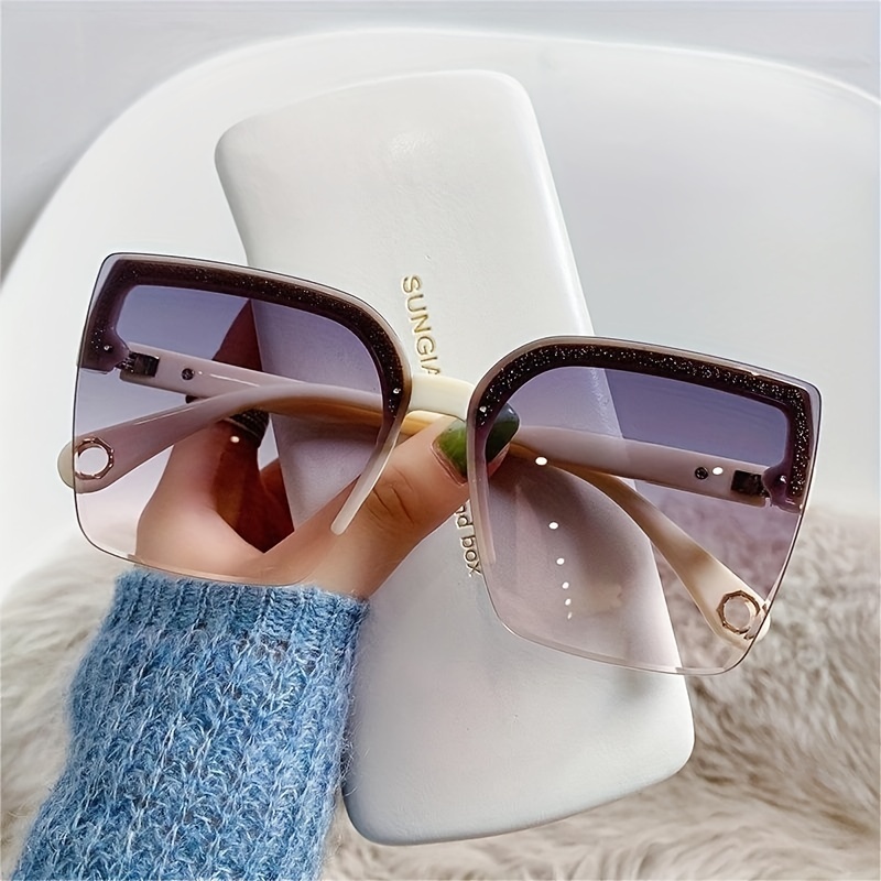 

Oversized Semi Rimless Sunglasses For Women Men Gradient Lens Cat Eye Glasses Hollow Out Earpiece Eyewear