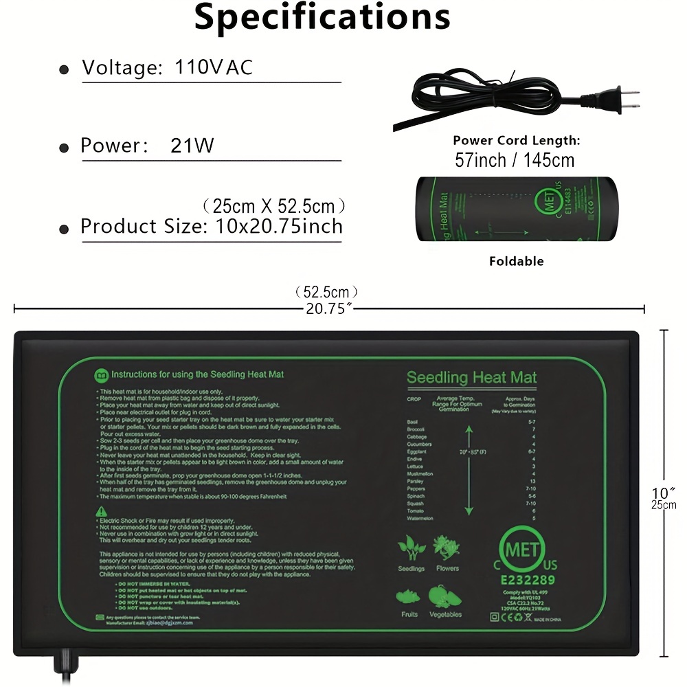 Seedling Heat Mat  Waterproof Plant Heating Mat for Seedlings