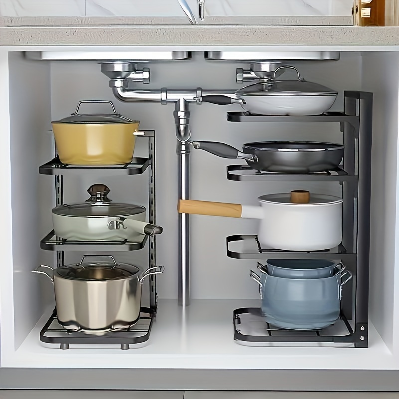 Pull Out Cabinet Rack Cookware Organizer Pots Pans Lids Holder Kitchen  Storage