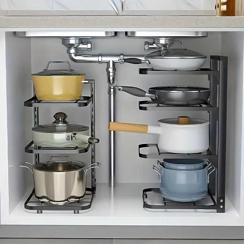 Stainless Steel Multi-layer Pan And Pot Organizer Under Sink, Kitchen  Supplies - Temu