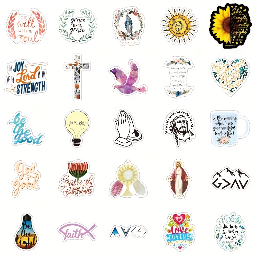 50pcs Jesus Stickers Aesthetic Christian Stickers, Religious Cross Faith  Waterproof Vinyl Gifts For Phone, Laptop, Water Bottle, Luggage, Teens  Adults