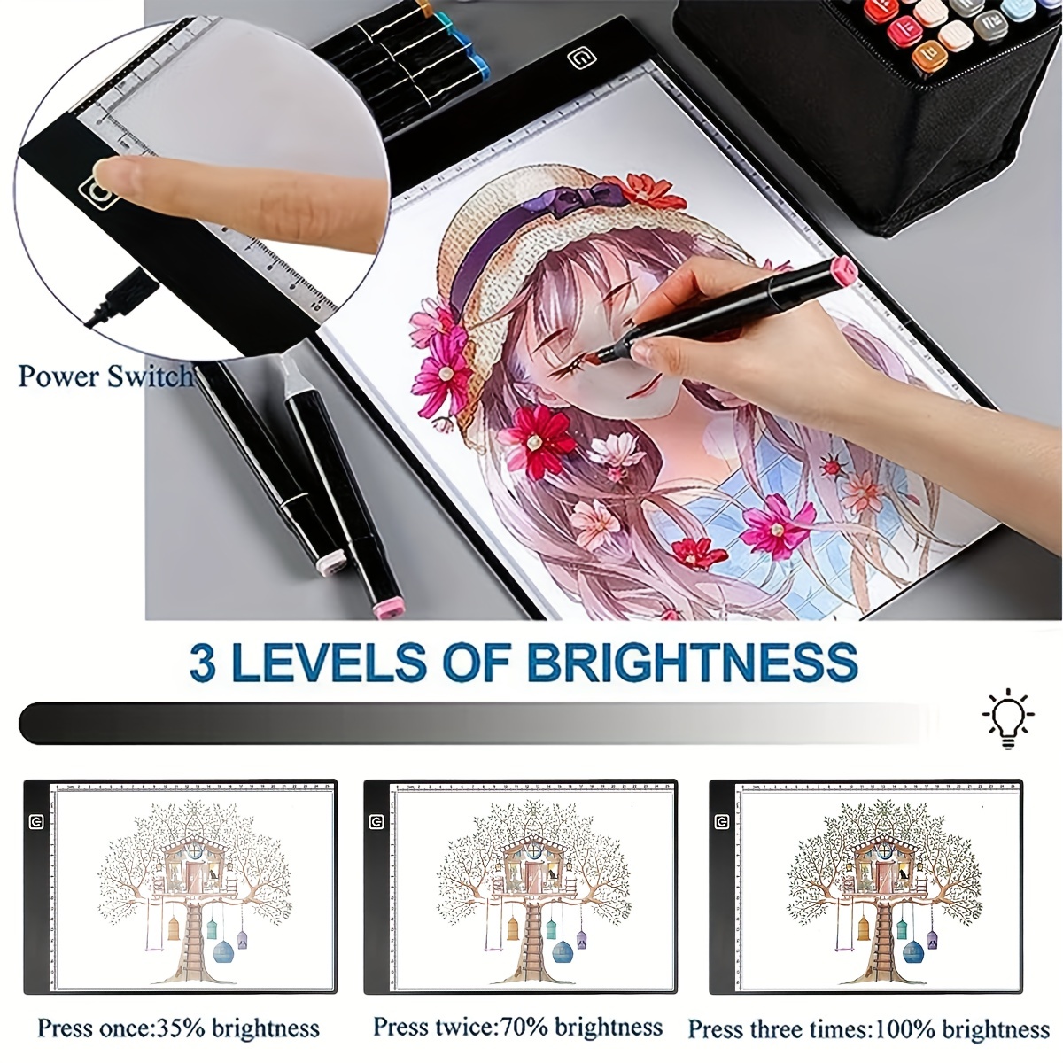 Tracing Light Pad LED Drawing Board with Scale Portable A4 LED